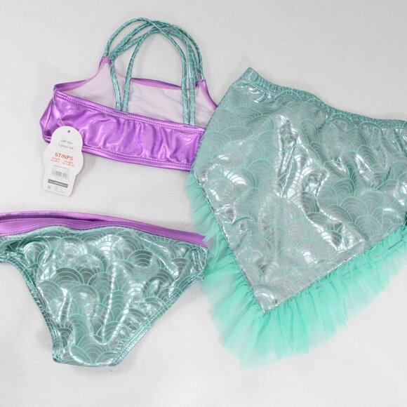 Wonder Nation 3 Piece Mermaid Skirt Swimsuit Set Bikini Toddler Girls 5T Purple - Picture 6 of 6